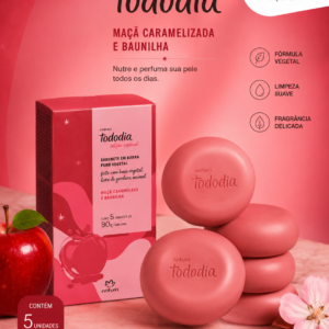 Caixa de sabonete com cinco maçã caramelizada e baunilha