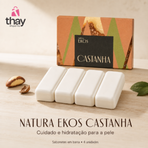 caixa e os quatro sabonetes castanha natura Ekos 90g cada