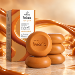 Caixa com 5 sabonete caramelo salgado natura todo dia